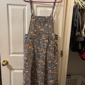 Floral Denim Wide-Leg Jumpsuit - Blue Floral